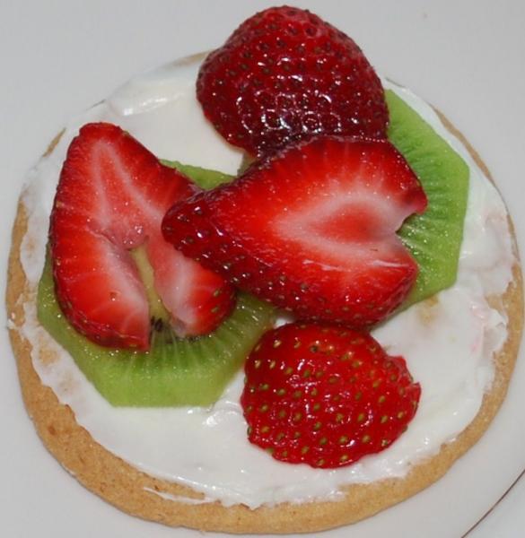 Fresh fruit on cream cheese covered cookie.  Yum....