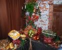 Monterey Chicken, Cheese Display, Stuffed Mushrooms, and Potato Wedges with Sides.