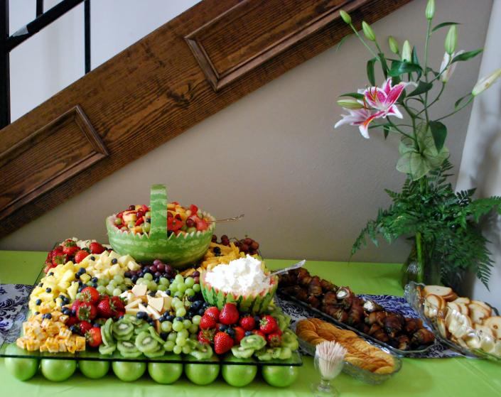 Fruit and Cheese Display with Dip and Stuffed Jalapenos